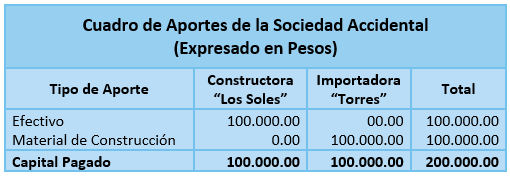 Registros Contables - Sociedades Accidentales - Cuadro de Aportes de la Sociedad Accidental - Contabilidad de Sociedades - SoloContabilidad.com