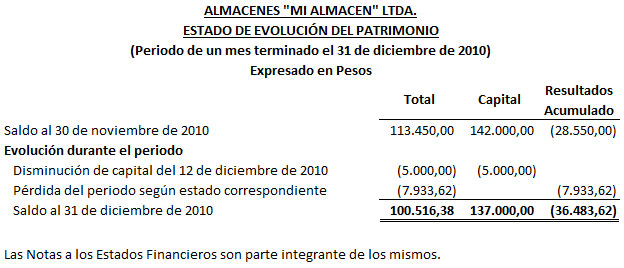 Estado de Evolución del Patrimonio - Almacenes "Mi Almacen" Estado de Evolución del Patrimonio - Almacenes "Mi Almacen"