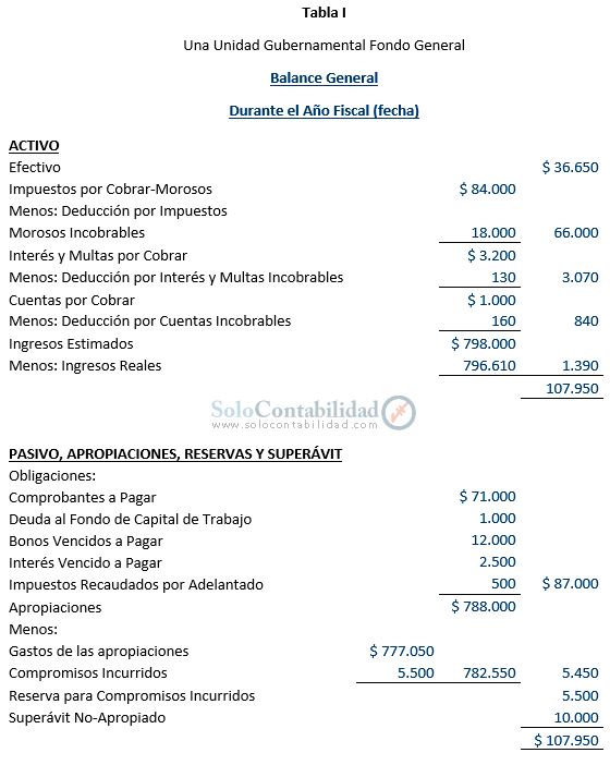Contabilidad Gubernamental - Balance General durante el año fiscal - Solocontabilidad.com